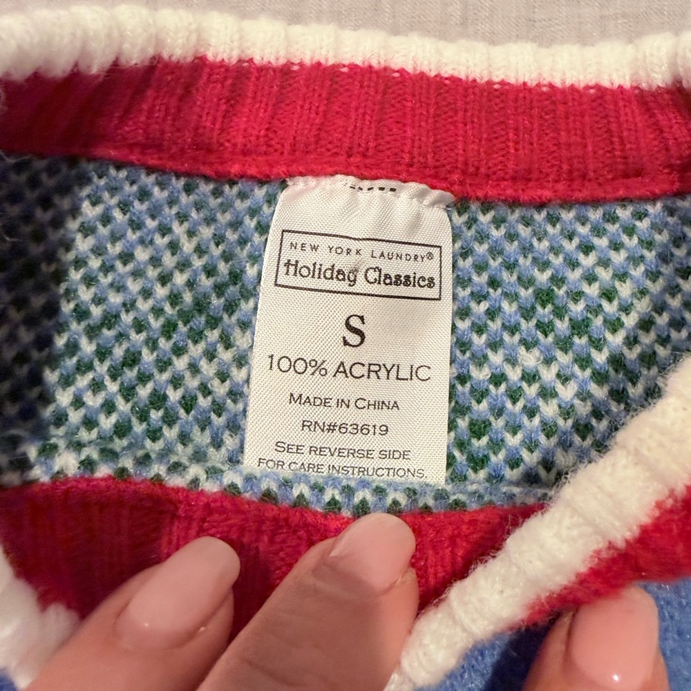 New York Laundry Holiday Sweater Fair Isle Blue Snowflake Size Small - Picture 5 of 5